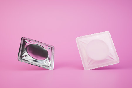 protection against unwanted pregnancy. closed condoms on a pastel background. 3D rendering.の写真素材