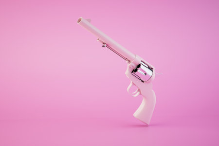 pink pistol revolver isolated on pastel background. 3d rendering.
