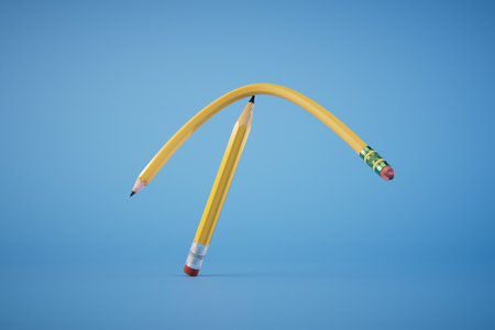 simple pencils with rubber bands on a blue background. 3D rendering.の写真素材