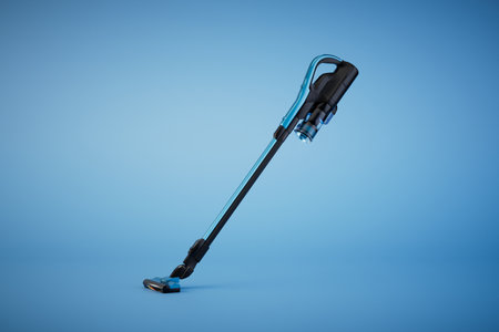 the concept of cleaning the house. washing vacuum cleaner on a blue background. 3D rendering.の写真素材