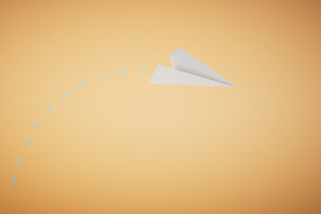 a white paper airplane on a pastel background. copy paste, copy space. 3D rendering.の写真素材