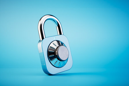the concept of information coding. combination lock on a blue background. 3D rendering.の写真素材