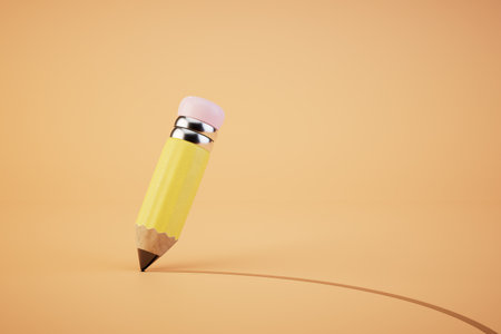 the concept of drawing with a pencil. a line drawn with a simple pencil on a pastel background. 3D rendering.の写真素材