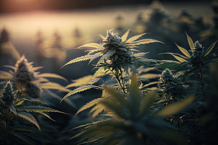 cannabis field close up. ai generative.の素材