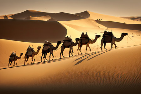 camel caravan in the desert. ai generative.の素材
