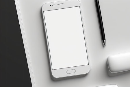 Versatile Phone Mockup white screen top view. ai generative.の素材