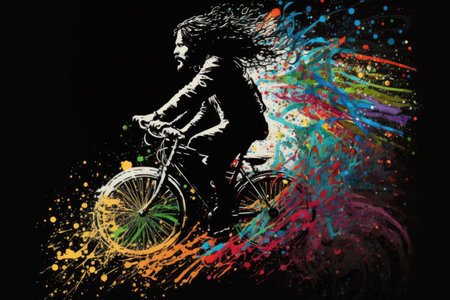 A man rides a bicycle abstract. ai generative.の素材