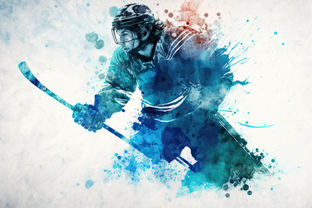 abstract winter sports athlete scoring goal against ice hockey. ai generative.の素材