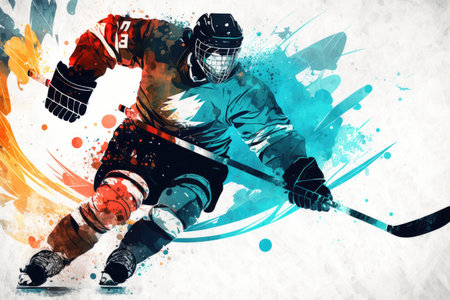 abstract winter sports athlete scoring goal against ice hockey. ai generative.の素材