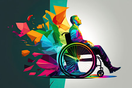 Disabled person on abstract style on a colored background. ai generative.の素材