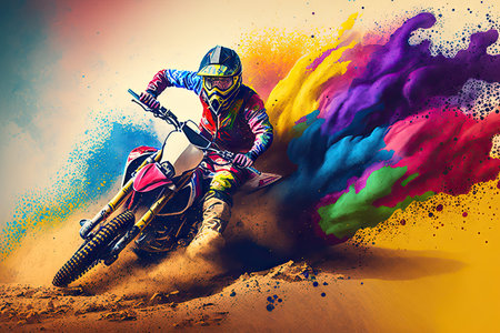 motorcycle racing on colorful sand athlete rider. ai generative.の素材