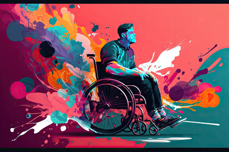 Disabled person on abstract style on a colored background. ai generative.の素材