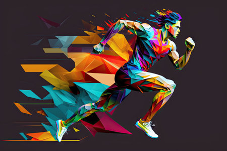 abstract colorfull polygon running athlete. ai generative.の素材
