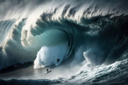 surfer surfing a huge wave. ai generative.の素材
