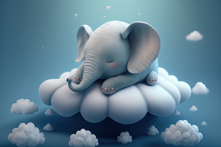 A cute little baby elephant sleeps on a cloud 3d. ai generative.の素材