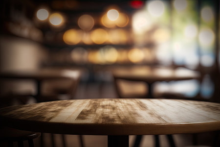 Blurred background of a cafe or restaurant features an empty. ai generative.の素材