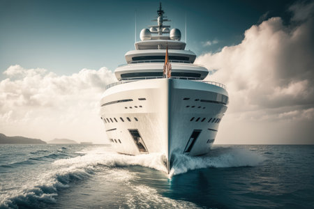 White superyacht at sea copy space. ai generative.の素材