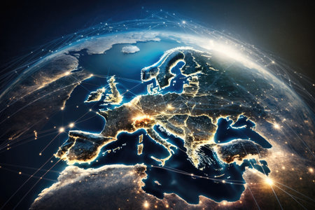 View of global communications network europe area concept. ai generative.の素材