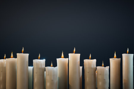 an abstract background on which burning candles on a black background with a place to place the text. 3D rendering.の写真素材