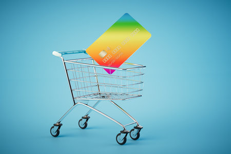 payment for purchases by credit card. shopping cart in which the multicolor credit card. 3D rendering.の写真素材