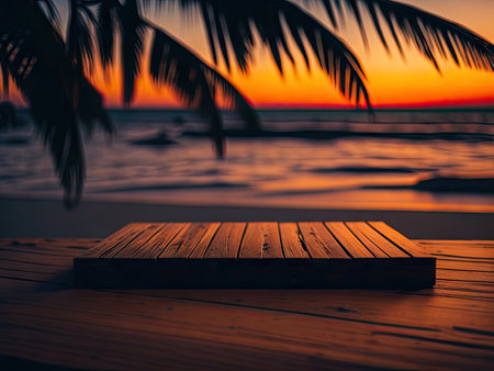 Empty wooden table top product with bokeh. ai generation.の素材