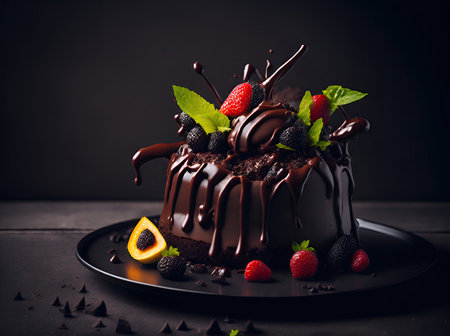 chocolate dessert combined with fruit. ai generative.の素材