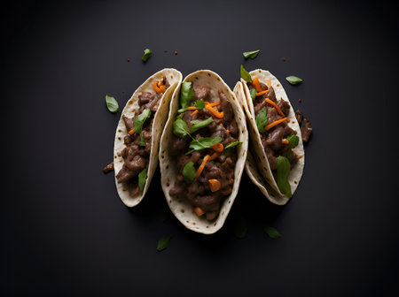 mexican tacos with nachos on dark background. ai generative.の素材