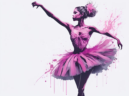 abstract ballerina in a pink tutu in motion splash on white background. ai generative.の素材