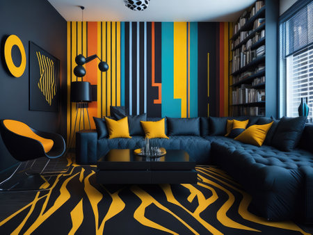 modern colorful living room on art design. ai generative.の素材