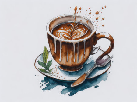 Watercolor coffee cup. concept coffee. ai generative.の素材