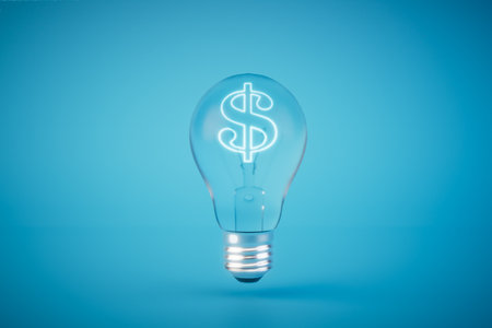 Generating ideas for earnings. A light bulb inside which is a dollar icon on a blue background. 3D rendering.の写真素材