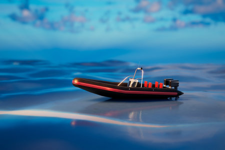 Pleasure boat on the water. 3D rendering.の写真素材