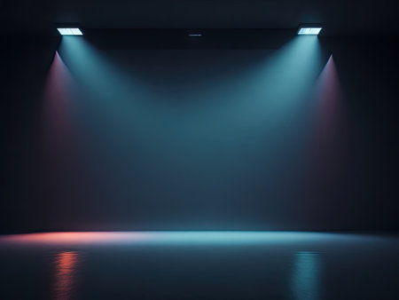 Minimalistic stage background with fog and light. ai generative.の素材
