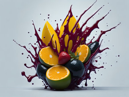 fruit splash fictitious. ai generative.の素材