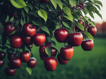 Fruit farm with apple trees. ai generative.の素材
