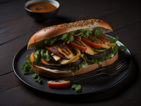 Delectable Banh Filled with Tender Grill. ai generative.の素材