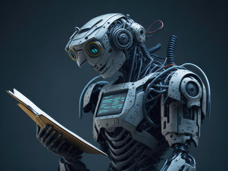 robot reading a book. ai generative.の素材
