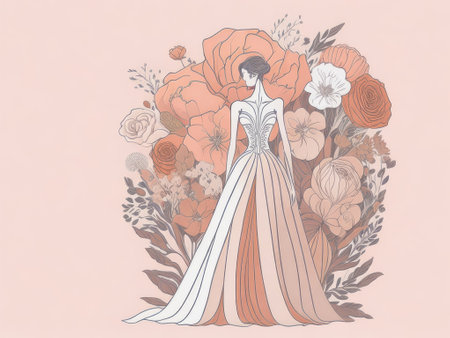 Banner of a wedding dress and bridal flower. ai generative.の素材