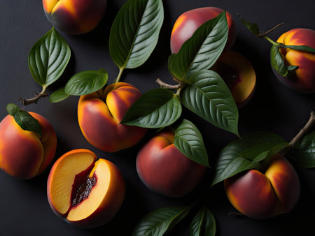 peaches and leaf background. ai generative.の素材