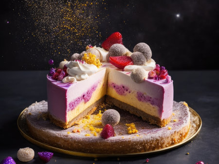creamy cheesecake with colorful sparks. ai generative.の素材