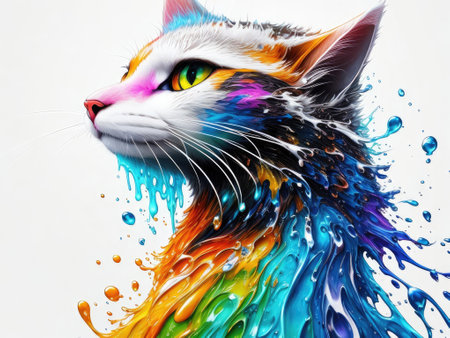 watercolor cat head on white background. ai generative.の素材