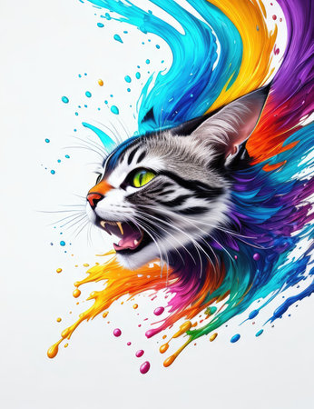 watercolor cat head on white background. ai generative.の素材