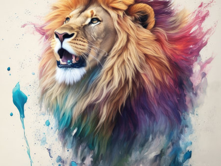 a roaring lion on white background. ai generative.の素材