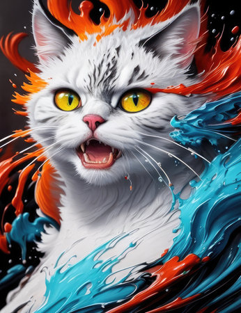 watercolor cat head on black background. ai generative.の素材