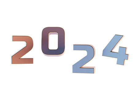 The onset of 2024. The inscription 2024 on a transparent white background. 3D rendering.