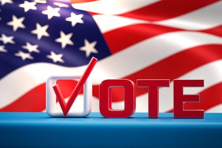 Presidential elections in America. The inscription Vote on the background of the American flag. 3D rendering.の写真素材