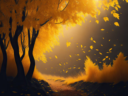 watercolor Beautiful autumn landscape. ai generative.の素材