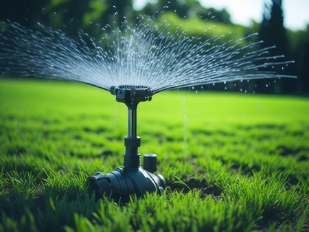 Automatic garden sprinkler system watering. ai generative.の素材