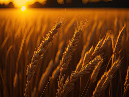 wheat field at sunset. ai generative.の素材