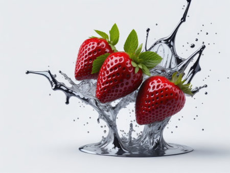 Water splash on white background with strawberries. ai generative.の素材